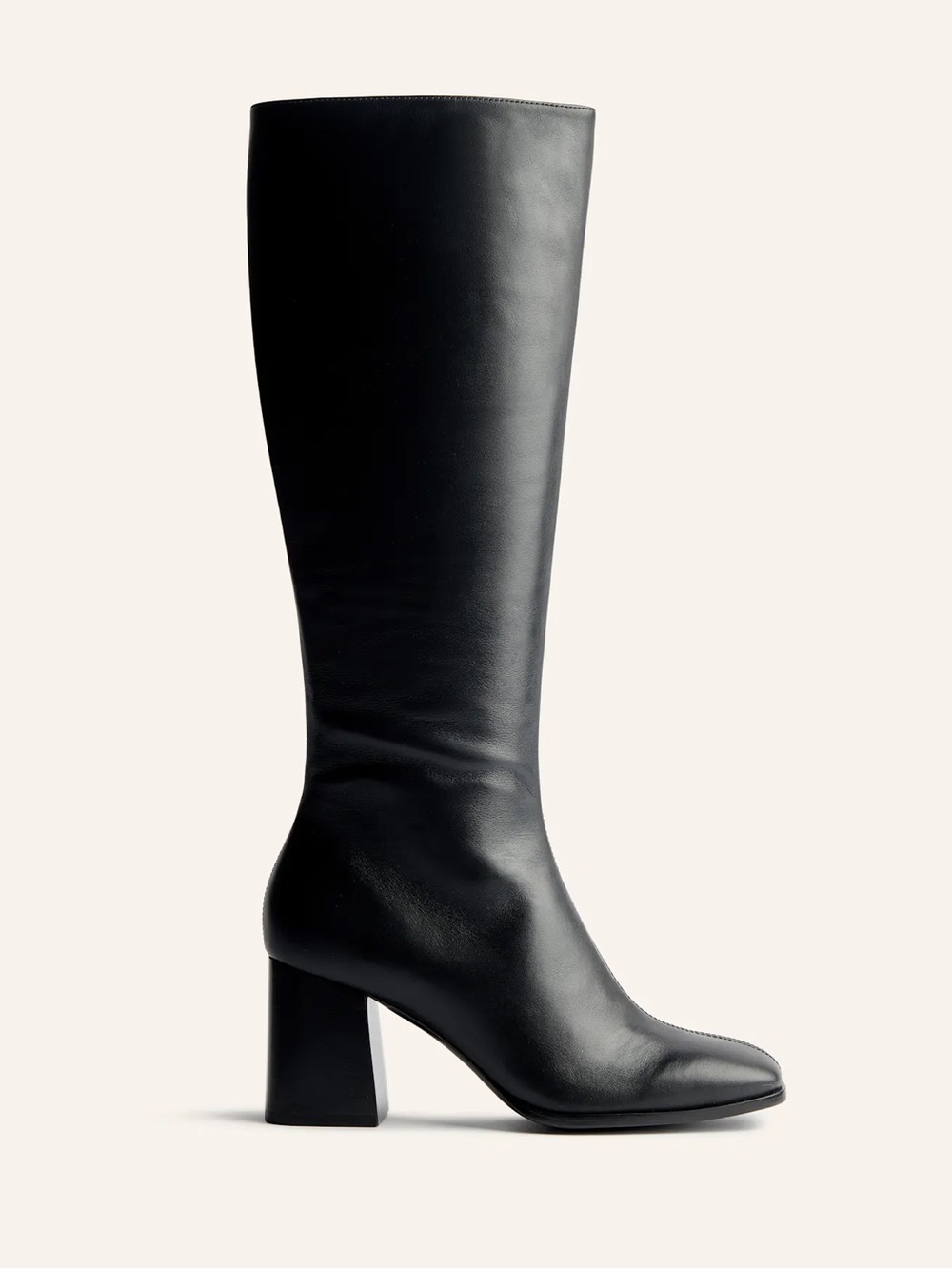 Reformation Nylah Nappa Leather Knee High Heeled Square Toe Boot Black Size 6.5